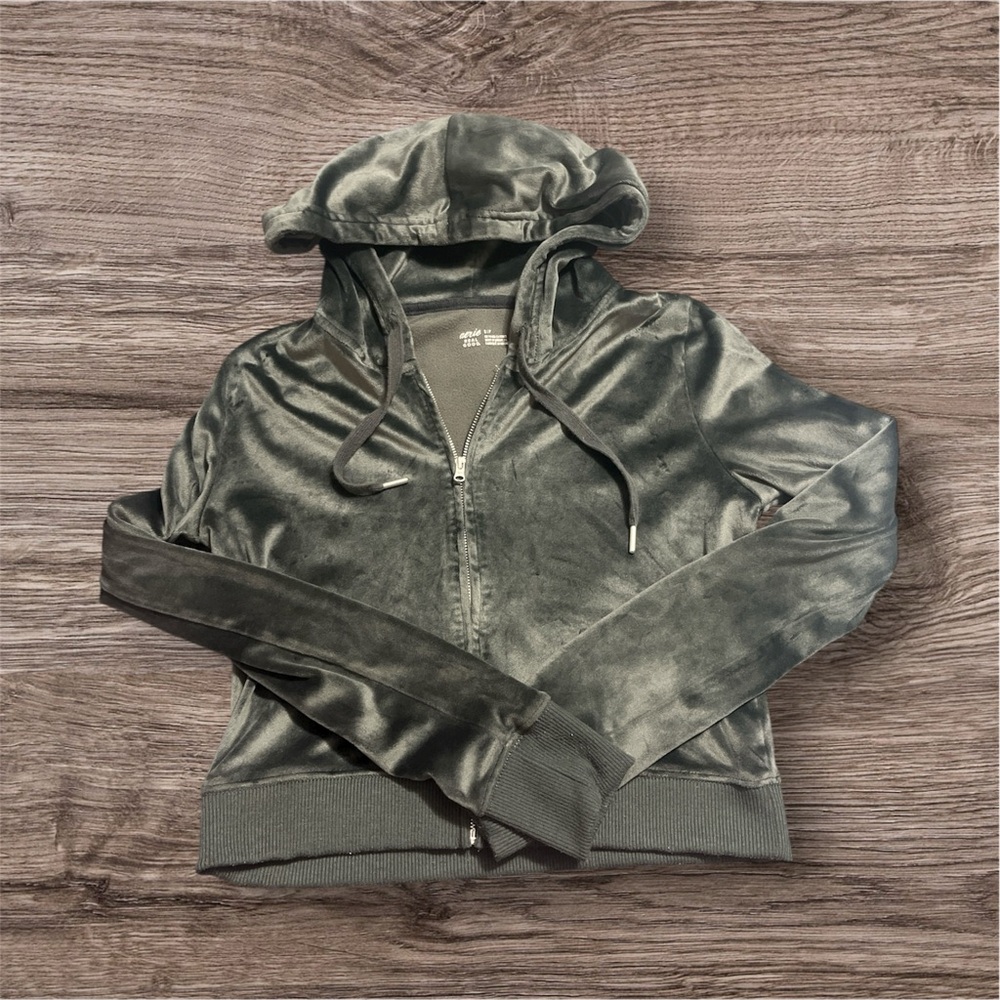 Aerie dark gray velour zipper hoodie small American eagle